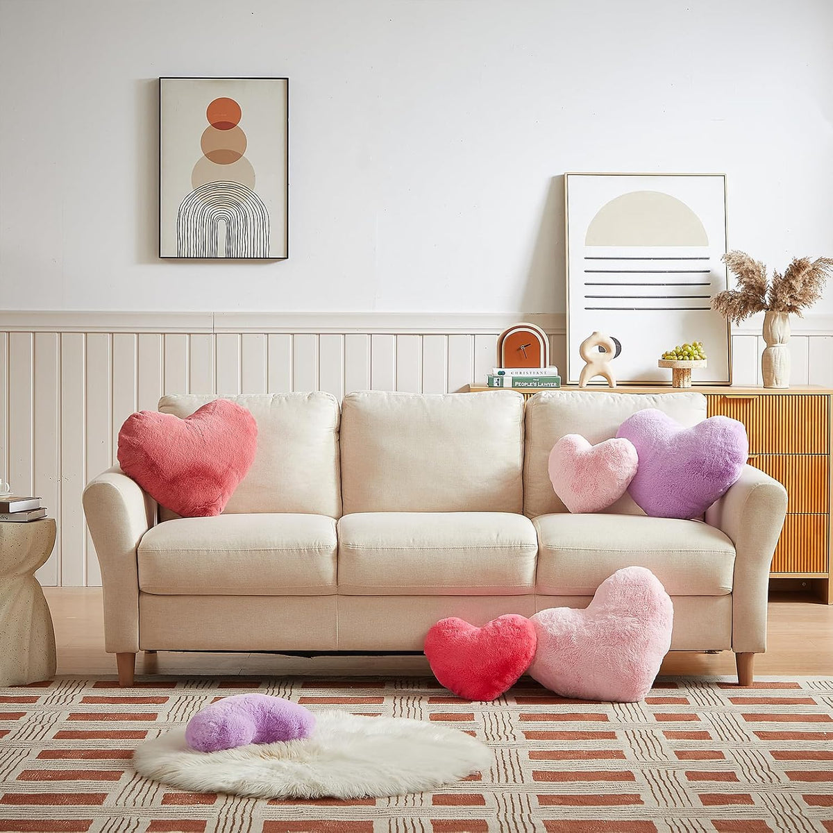 EastTree Heart Pillows, Pink Heart Shaped Pillows, Love Throw Pillows Gifts, Ultra Soft Faux Rabbit Fur Cute Pillows, Women Girls Kid Room Decor 10x13 Inch
