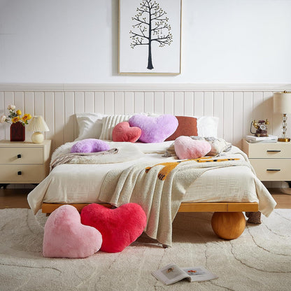 EastTree Heart Pillows, Pink Heart Shaped Pillows, Love Throw Pillows Gifts, Ultra Soft Faux Rabbit Fur Cute Pillows, Women Girls Kid Room Decor 10x13 Inch