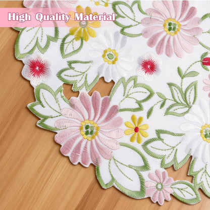 Spring Colorful Daisy Round Embroidered Placemats Set of 4