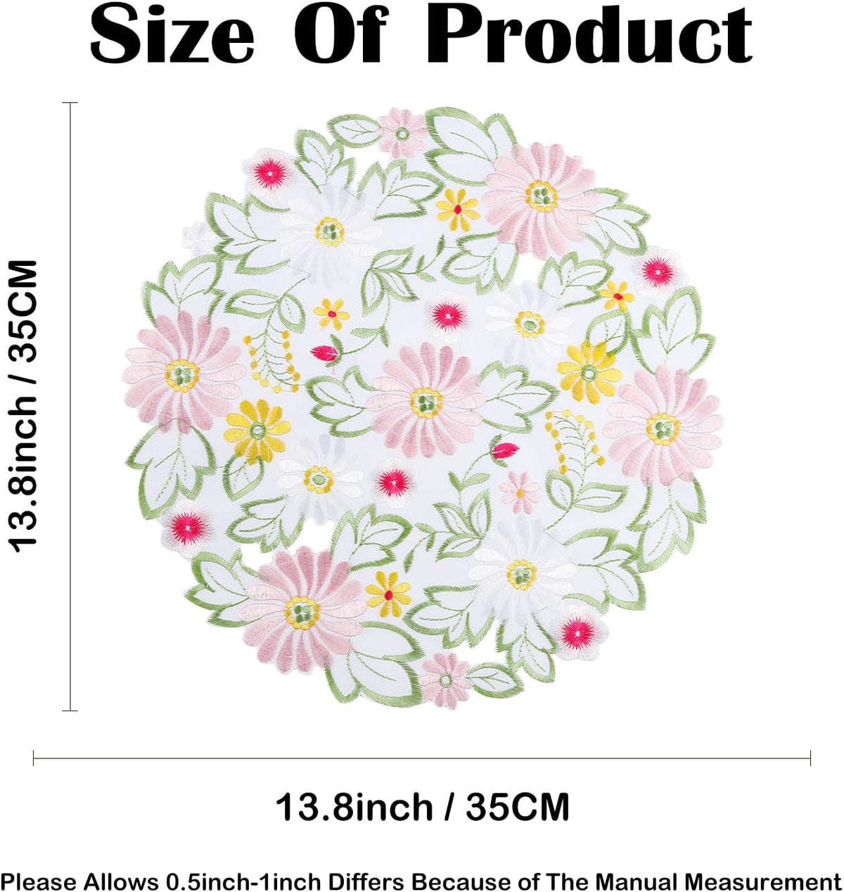 Spring Colorful Daisy Round Embroidered Placemats Set of 4