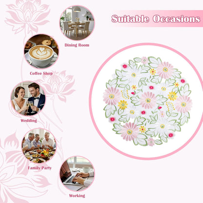 Spring Colorful Daisy Round Embroidered Placemats Set of 4