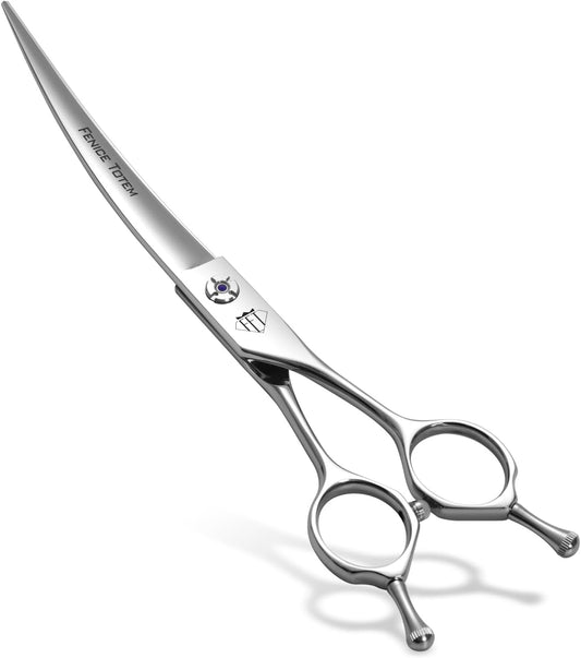 Fenice Professional Pet Grooming Scissors, High-End Dog Hair Cutting Shears with Ergonomic Handle, Super Hard Alloy Steel, CNC Precision Craftsmanship (Curved, 7.0")