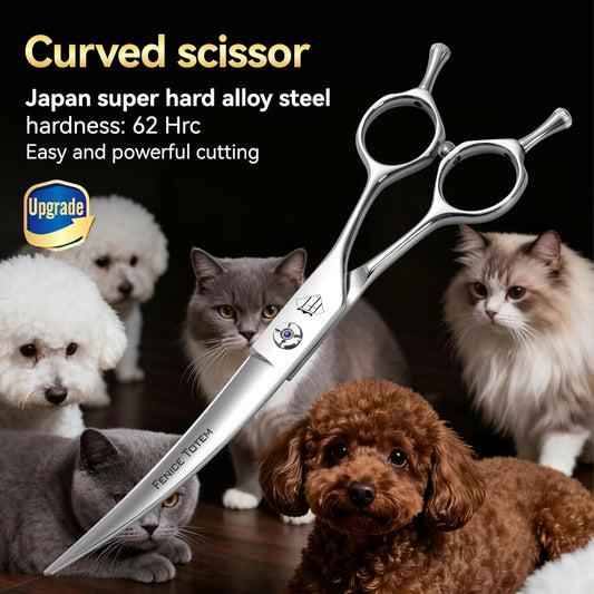 Fenice Professional Pet Grooming Scissors, High-End Dog Hair Cutting Shears with Ergonomic Handle, Super Hard Alloy Steel, CNC Precision Craftsmanship (Curved, 7.0")