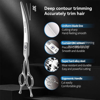 Fenice Professional Pet Grooming Scissors, High-End Dog Hair Cutting Shears with Ergonomic Handle, Super Hard Alloy Steel, CNC Precision Craftsmanship (Curved, 7.0")