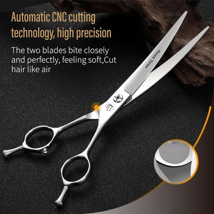 Fenice Professional Pet Grooming Scissors, High-End Dog Hair Cutting Shears with Ergonomic Handle, Super Hard Alloy Steel, CNC Precision Craftsmanship (Curved, 7.0")