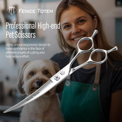 Fenice Professional Pet Grooming Scissors, High-End Dog Hair Cutting Shears with Ergonomic Handle, Super Hard Alloy Steel, CNC Precision Craftsmanship (Curved, 7.0")