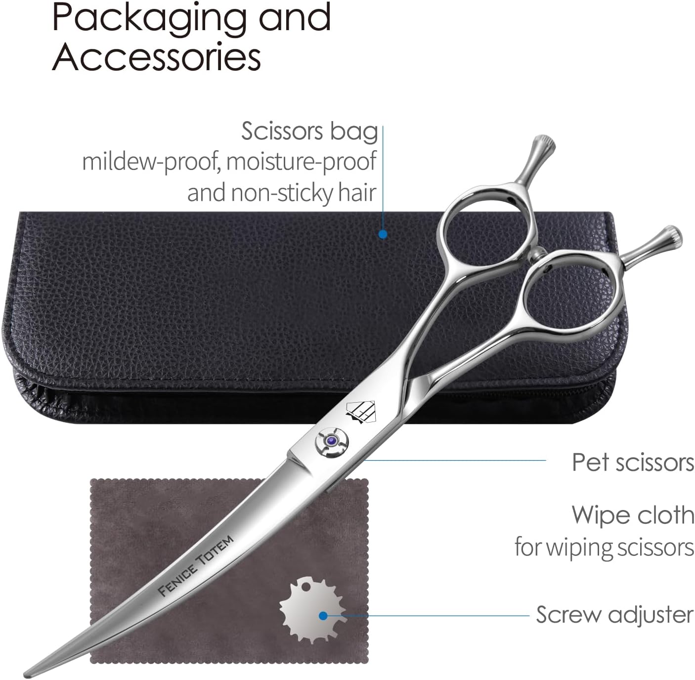 Fenice Professional Pet Grooming Scissors, High-End Dog Hair Cutting Shears with Ergonomic Handle, Super Hard Alloy Steel, CNC Precision Craftsmanship (Curved, 7.0")