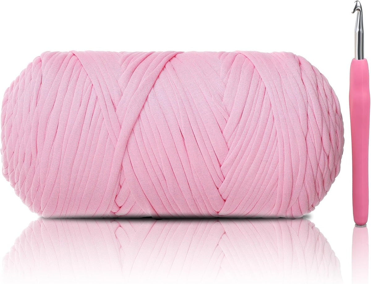 2 Pack T-Shirt Yarn - Together 800g/236 Yards Elastic Fabric Crochet Cloth T-Shirt Yarn, Thick Hand Knitting Yarns for Crocheting Bags/Rugs/Baskets/Craft Project (Modern, 1-Pink)