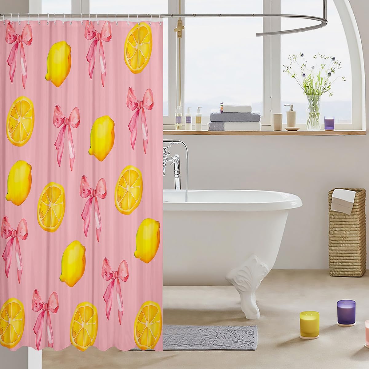 Pink Bow Kids Shower Curtain for Bathroom Decor Boys 72"x72"