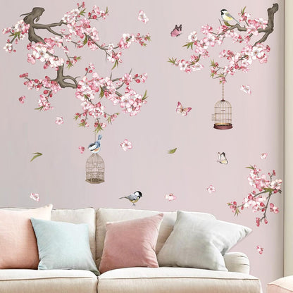 Cherry Blossom Wall Stickers Pink Flowers Tree Branch Peel and Stick Wall Art Decals for Baby Nursery Bedroom
