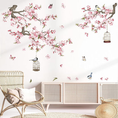 Cherry Blossom Wall Stickers Pink Flowers Tree Branch Peel and Stick Wall Art Decals for Baby Nursery Bedroom
