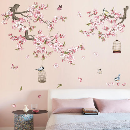 Cherry Blossom Wall Stickers Pink Flowers Tree Branch Peel and Stick Wall Art Decals for Baby Nursery Bedroom