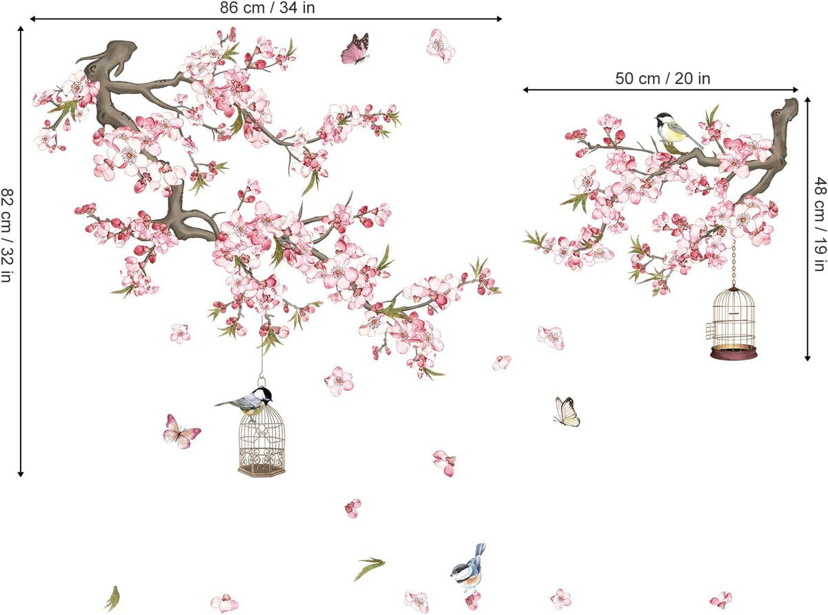 Cherry Blossom Wall Stickers Pink Flowers Tree Branch Peel and Stick Wall Art Decals for Baby Nursery Bedroom