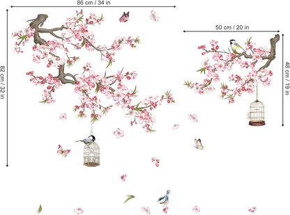 Cherry Blossom Wall Stickers Pink Flowers Tree Branch Peel and Stick Wall Art Decals for Baby Nursery Bedroom