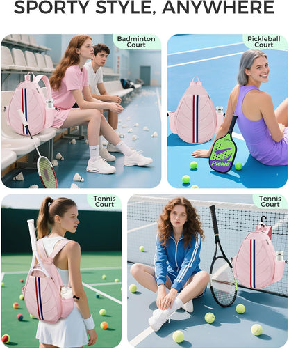 Tennis Bag, Water Resistant Tennis Backpack for Women Men, Quilted Crossbody Sling Design for Tennis, Pickleball, Badminton Rackets