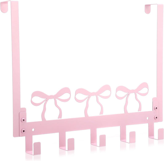 Pink Bow Over Door Towel Rack 5 Hooks