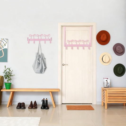 Pink Bow Over Door Towel Rack 5 Hooks