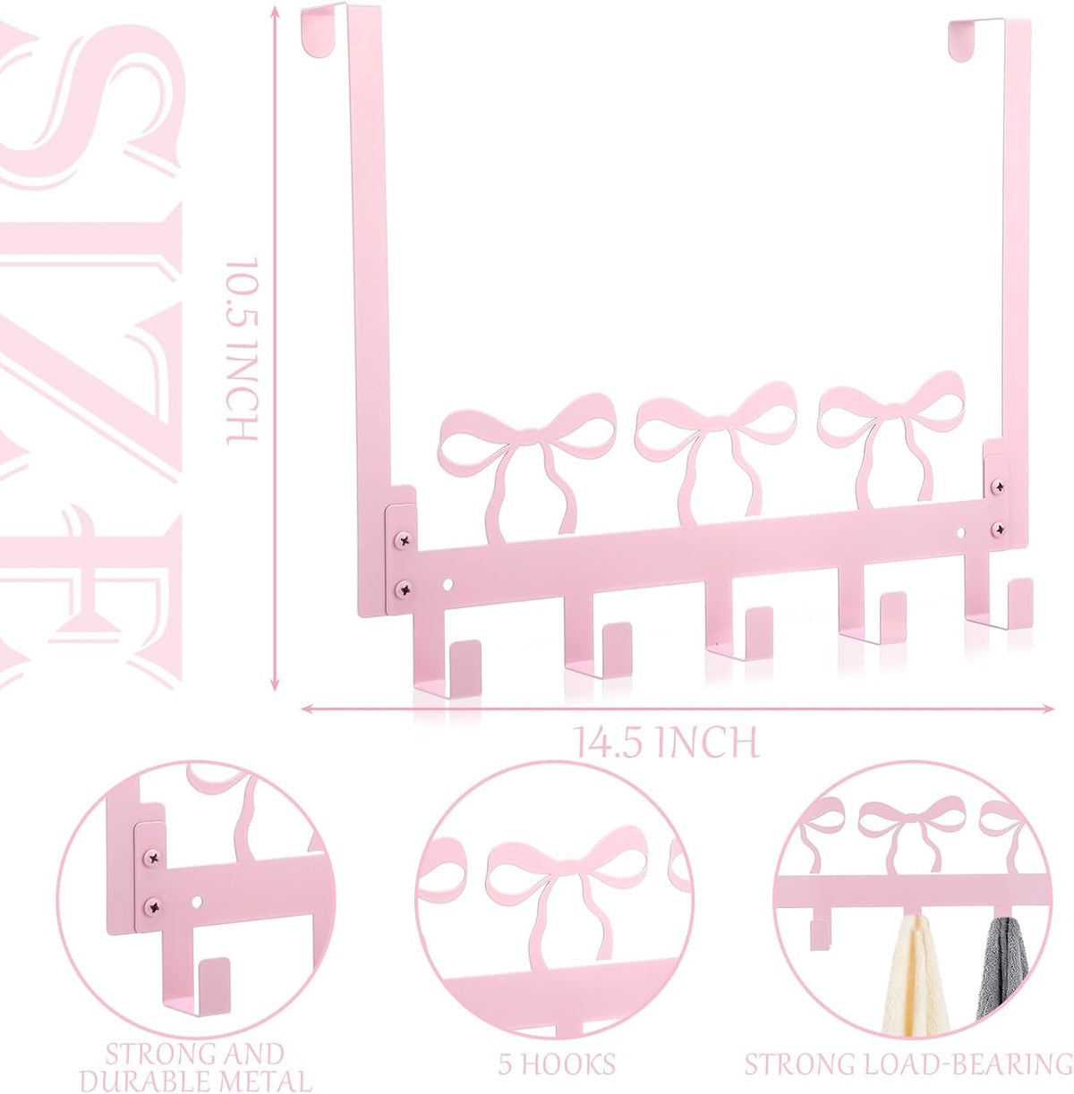 Pink Bow Over Door Towel Rack 5 Hooks