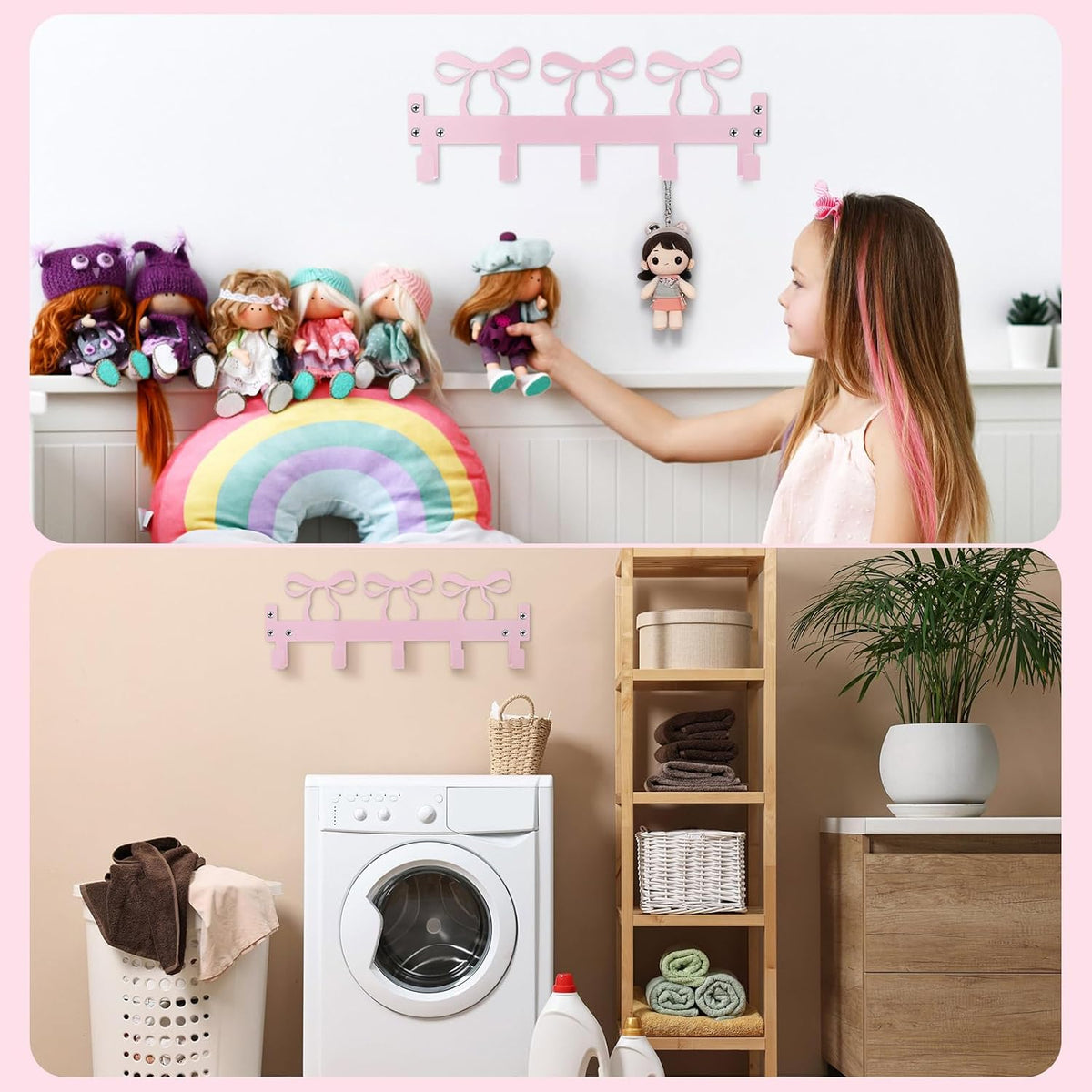 Pink Bow Over Door Towel Rack 5 Hooks