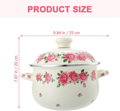 Old Fashioned Enamel Stock Pot with Double Handles, 20cm Pink