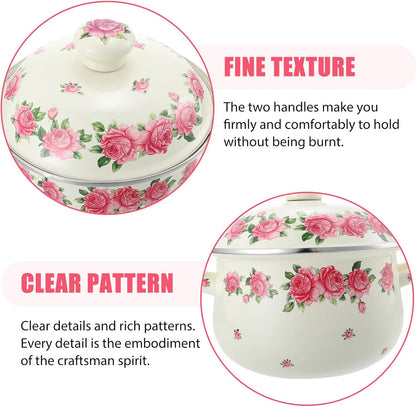 Old Fashioned Enamel Stock Pot with Double Handles, 20cm Pink