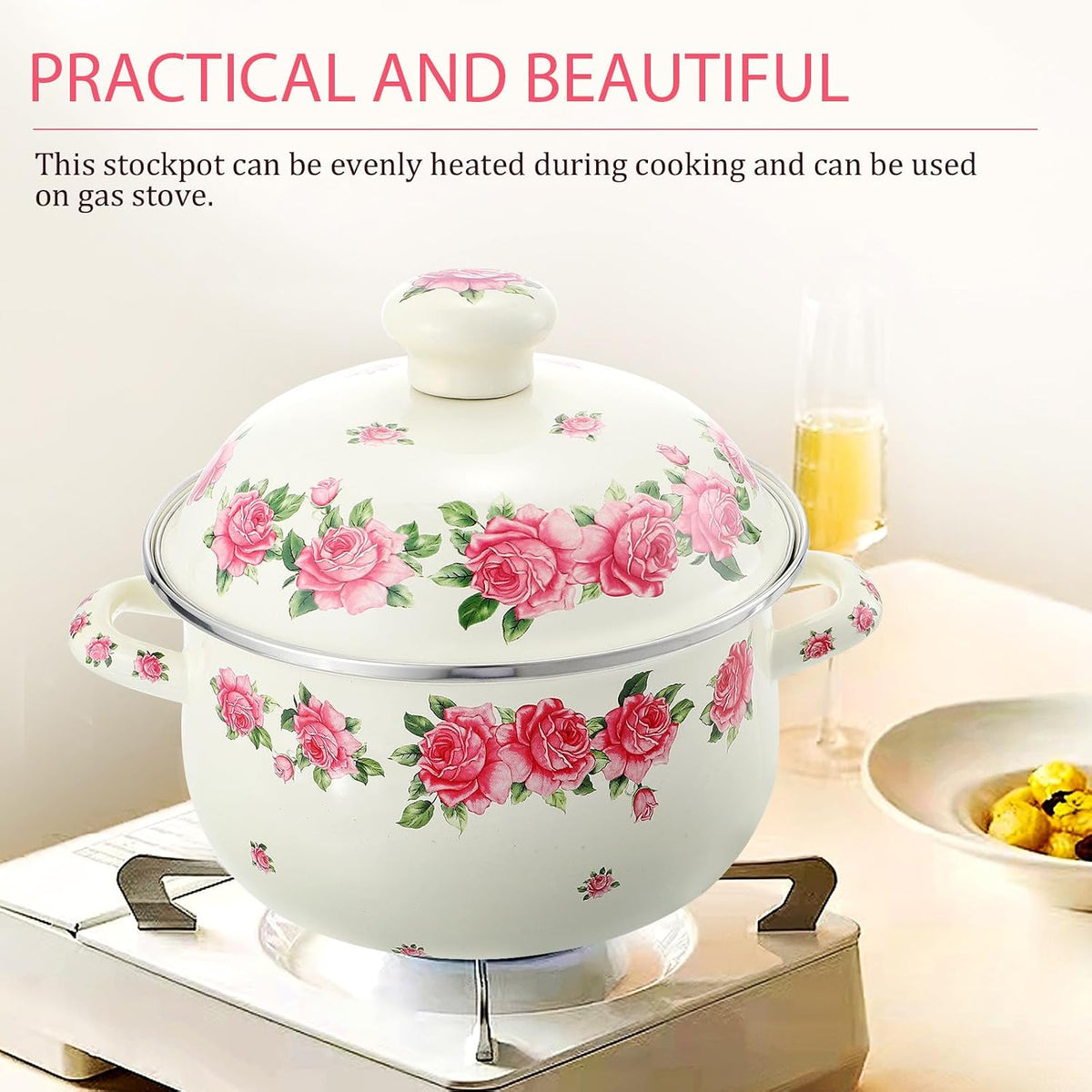 Old Fashioned Enamel Stock Pot with Double Handles, 20cm Pink