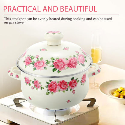 Old Fashioned Enamel Stock Pot with Double Handles, 20cm Pink