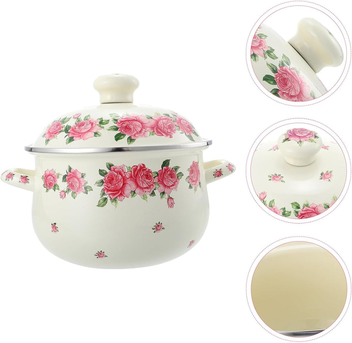 Old Fashioned Enamel Stock Pot with Double Handles, 20cm Pink