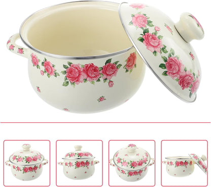 Old Fashioned Enamel Stock Pot with Double Handles, 20cm Pink