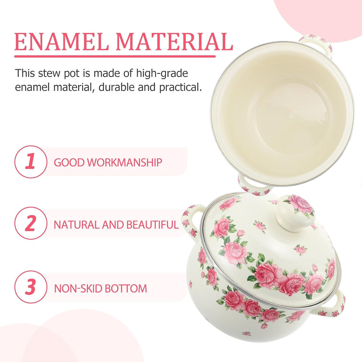 Old Fashioned Enamel Stock Pot with Double Handles, 20cm Pink