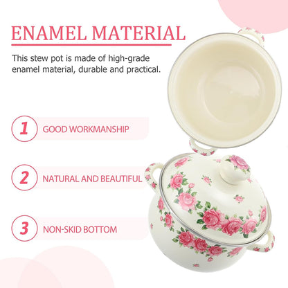 Old Fashioned Enamel Stock Pot with Double Handles, 20cm Pink