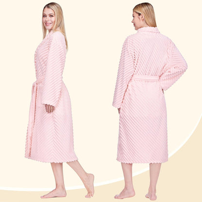 Womens Plush Fleece Robe, Super Soft Long Bathrobe with Pockets