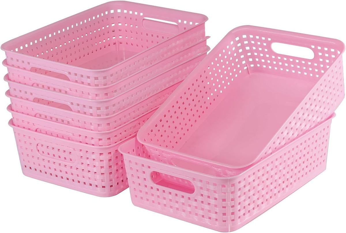 8 Pack Small Pantry Organization and Storage Bins - Household Organizers for Laundry Room, Bathrooms, Bedrooms, Kitchens, Cabinets, Countertops, Under Sink or On Shelves (Pink)
