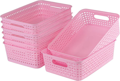 8 Pack Small Pantry Organization and Storage Bins - Household Organizers for Laundry Room, Bathrooms, Bedrooms, Kitchens, Cabinets, Countertops, Under Sink or On Shelves (Pink)
