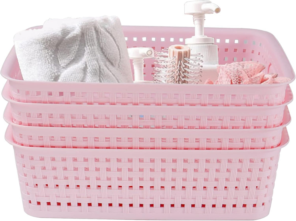 8 Pack Small Pantry Organization and Storage Bins - Household Organizers for Laundry Room, Bathrooms, Bedrooms, Kitchens, Cabinets, Countertops, Under Sink or On Shelves (Pink)