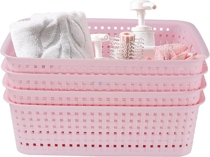8 Pack Small Pantry Organization and Storage Bins - Household Organizers for Laundry Room, Bathrooms, Bedrooms, Kitchens, Cabinets, Countertops, Under Sink or On Shelves (Pink)