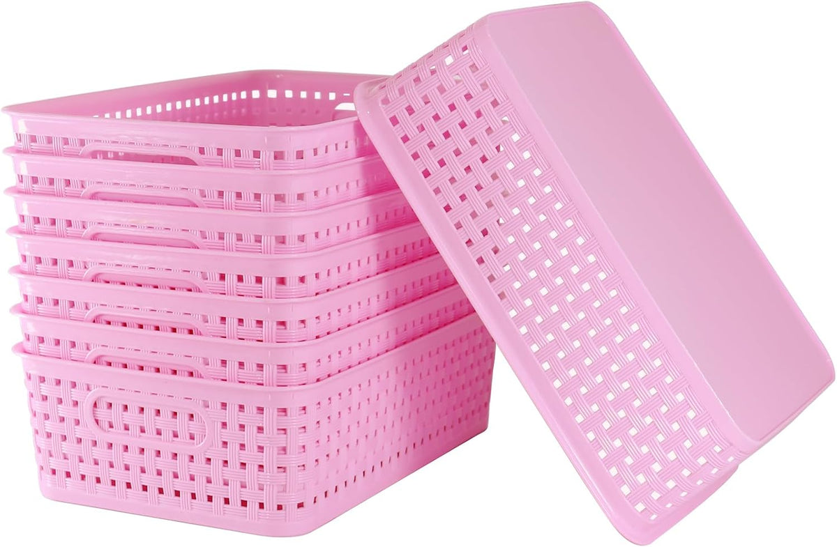 8 Pack Small Pantry Organization and Storage Bins - Household Organizers for Laundry Room, Bathrooms, Bedrooms, Kitchens, Cabinets, Countertops, Under Sink or On Shelves (Pink)