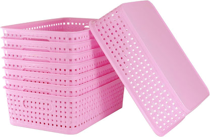 8 Pack Small Pantry Organization and Storage Bins - Household Organizers for Laundry Room, Bathrooms, Bedrooms, Kitchens, Cabinets, Countertops, Under Sink or On Shelves (Pink)