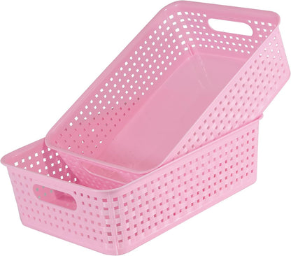 8 Pack Small Pantry Organization and Storage Bins - Household Organizers for Laundry Room, Bathrooms, Bedrooms, Kitchens, Cabinets, Countertops, Under Sink or On Shelves (Pink)