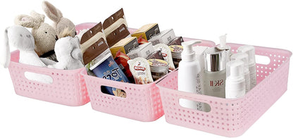 8 Pack Small Pantry Organization and Storage Bins - Household Organizers for Laundry Room, Bathrooms, Bedrooms, Kitchens, Cabinets, Countertops, Under Sink or On Shelves (Pink)