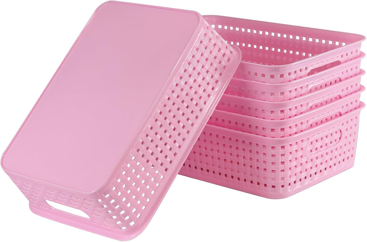 8 Pack Small Pantry Organization and Storage Bins - Household Organizers for Laundry Room, Bathrooms, Bedrooms, Kitchens, Cabinets, Countertops, Under Sink or On Shelves (Pink)