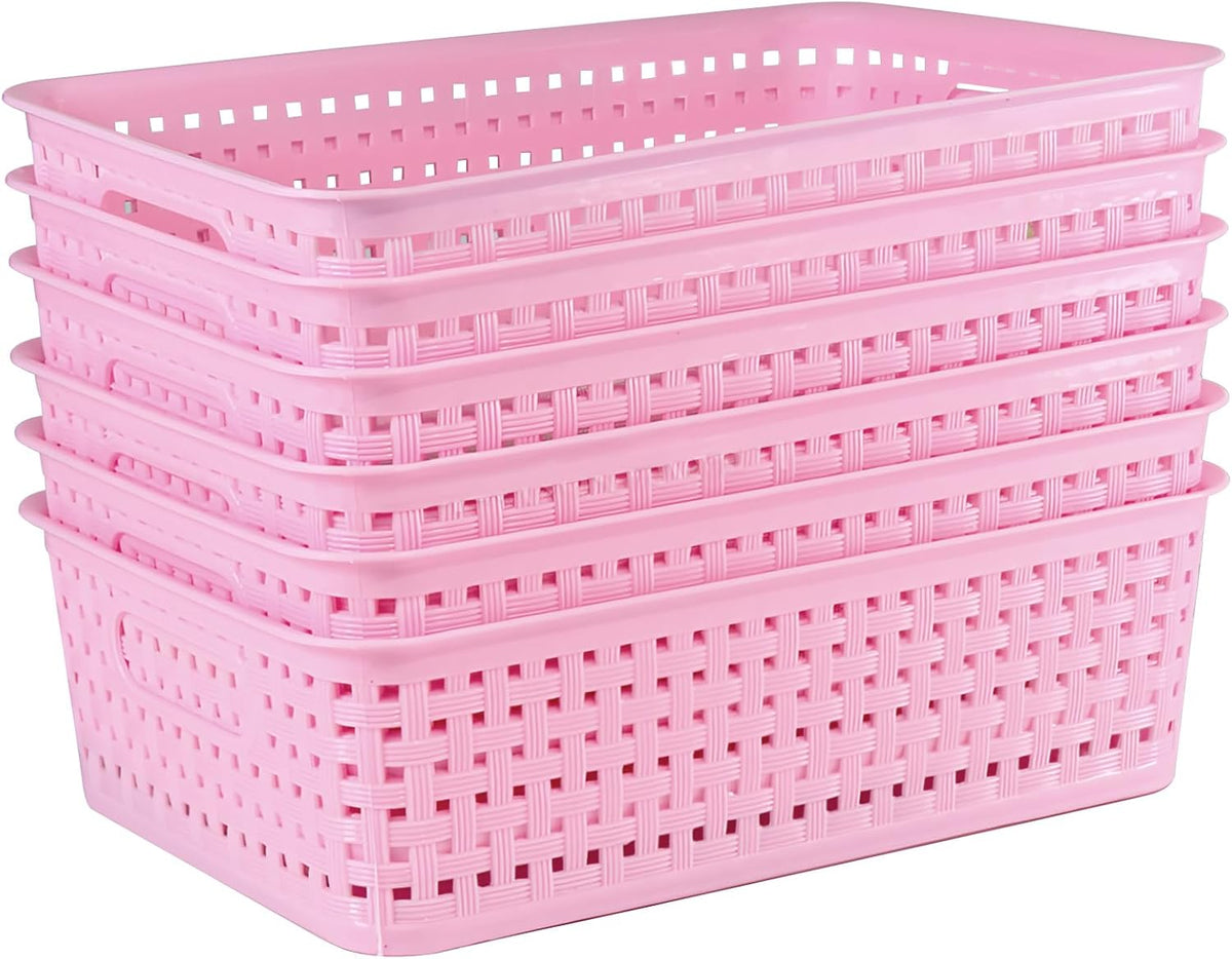 8 Pack Small Pantry Organization and Storage Bins - Household Organizers for Laundry Room, Bathrooms, Bedrooms, Kitchens, Cabinets, Countertops, Under Sink or On Shelves (Pink)