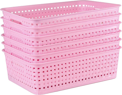 8 Pack Small Pantry Organization and Storage Bins - Household Organizers for Laundry Room, Bathrooms, Bedrooms, Kitchens, Cabinets, Countertops, Under Sink or On Shelves (Pink)
