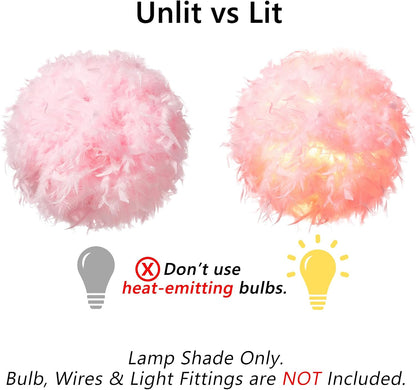 15.7 inches Feather Lamp Shade for Ceiling Pendant Light, Lampshade for Table Lamp and Floor Lamp for Living Room, Bedroom, Wedding or Party Decoration, Pink