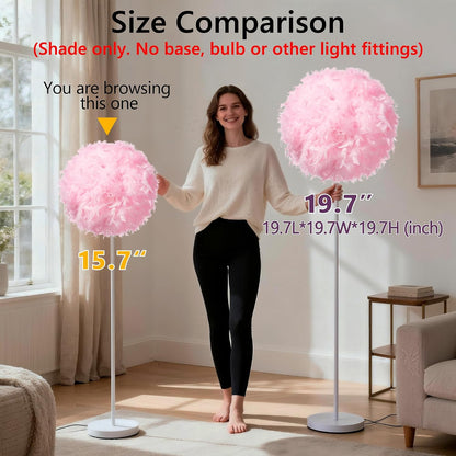 15.7 inches Feather Lamp Shade for Ceiling Pendant Light, Lampshade for Table Lamp and Floor Lamp for Living Room, Bedroom, Wedding or Party Decoration, Pink