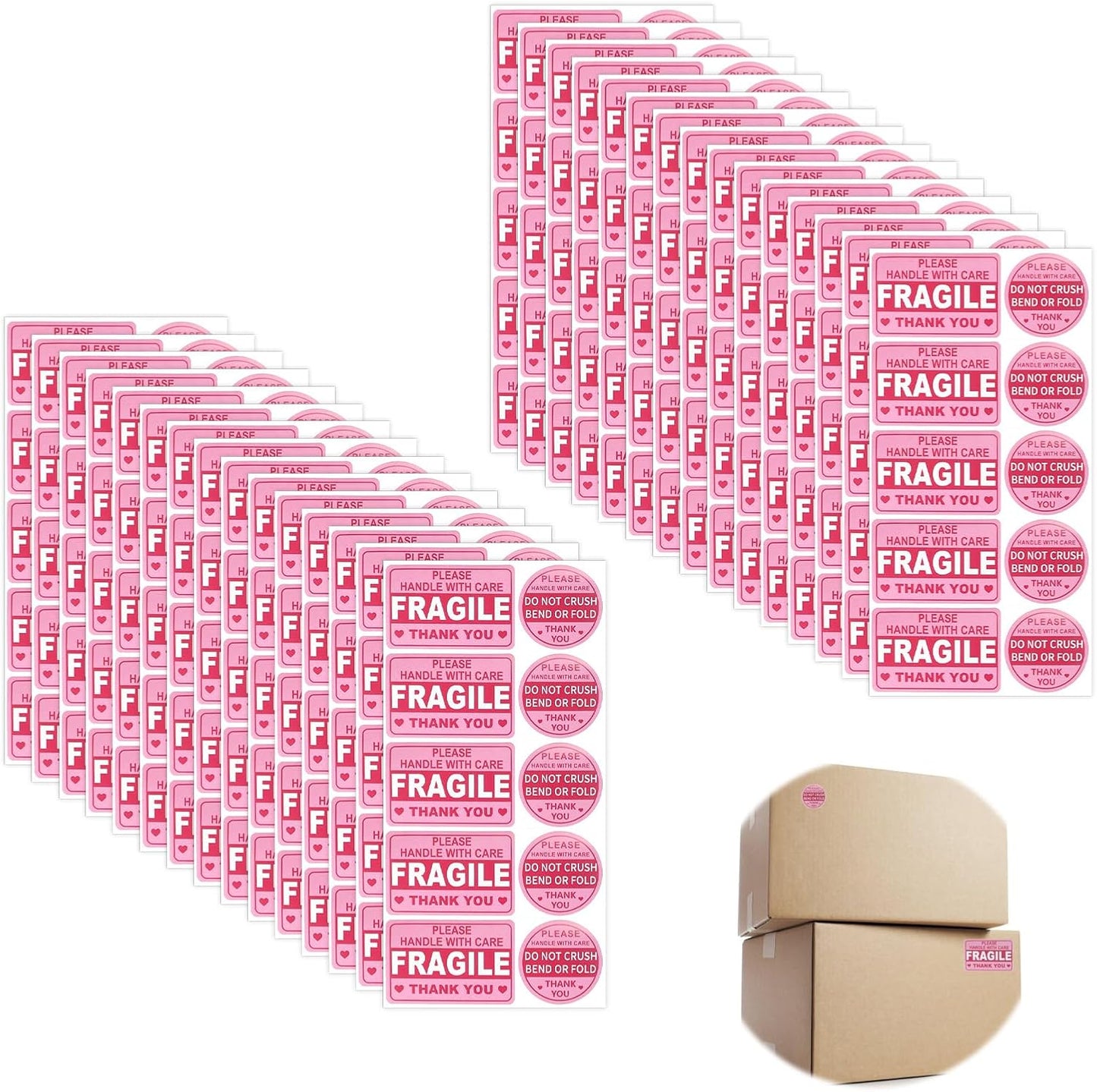 Fragile Sticker for Shipping Fragile Labels Do Not Trample or Fold Stickers Do Not Drop Labels Thank You Label for Shipping Moving Glass Permanent Adhesive 300 Pcs Pink Round