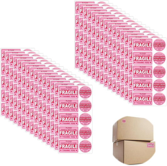 Fragile Sticker for Shipping Fragile Labels Do Not Trample or Fold Stickers Do Not Drop Labels Thank You Label for Shipping Moving Glass Permanent Adhesive 300 Pcs Pink Round