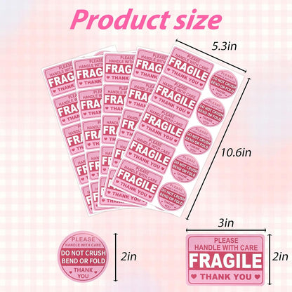 Fragile Sticker for Shipping Fragile Labels Do Not Trample or Fold Stickers Do Not Drop Labels Thank You Label for Shipping Moving Glass Permanent Adhesive 300 Pcs Pink Round
