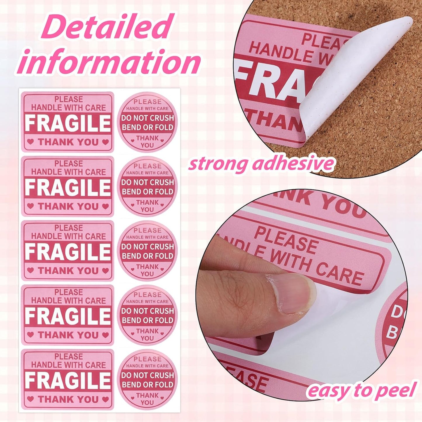 Fragile Sticker for Shipping Fragile Labels Do Not Trample or Fold Stickers Do Not Drop Labels Thank You Label for Shipping Moving Glass Permanent Adhesive 300 Pcs Pink Round