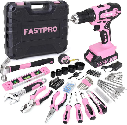 20V Pink Drill Set for Women, Home Tool Kit with Tool Box